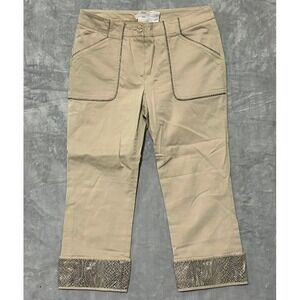 iBlues by Max Mara Tan Cropped Capri Pants Embellished Snakeskin Cuffs Accents
